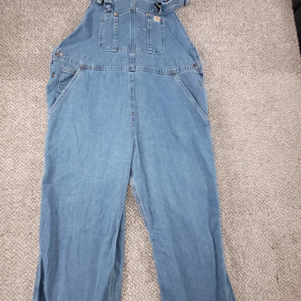 Carhartt Womens Denim Bib Overalls Light Wash Blue Stretch WR008 FBI XL 16/18 - Picture 3 of 16